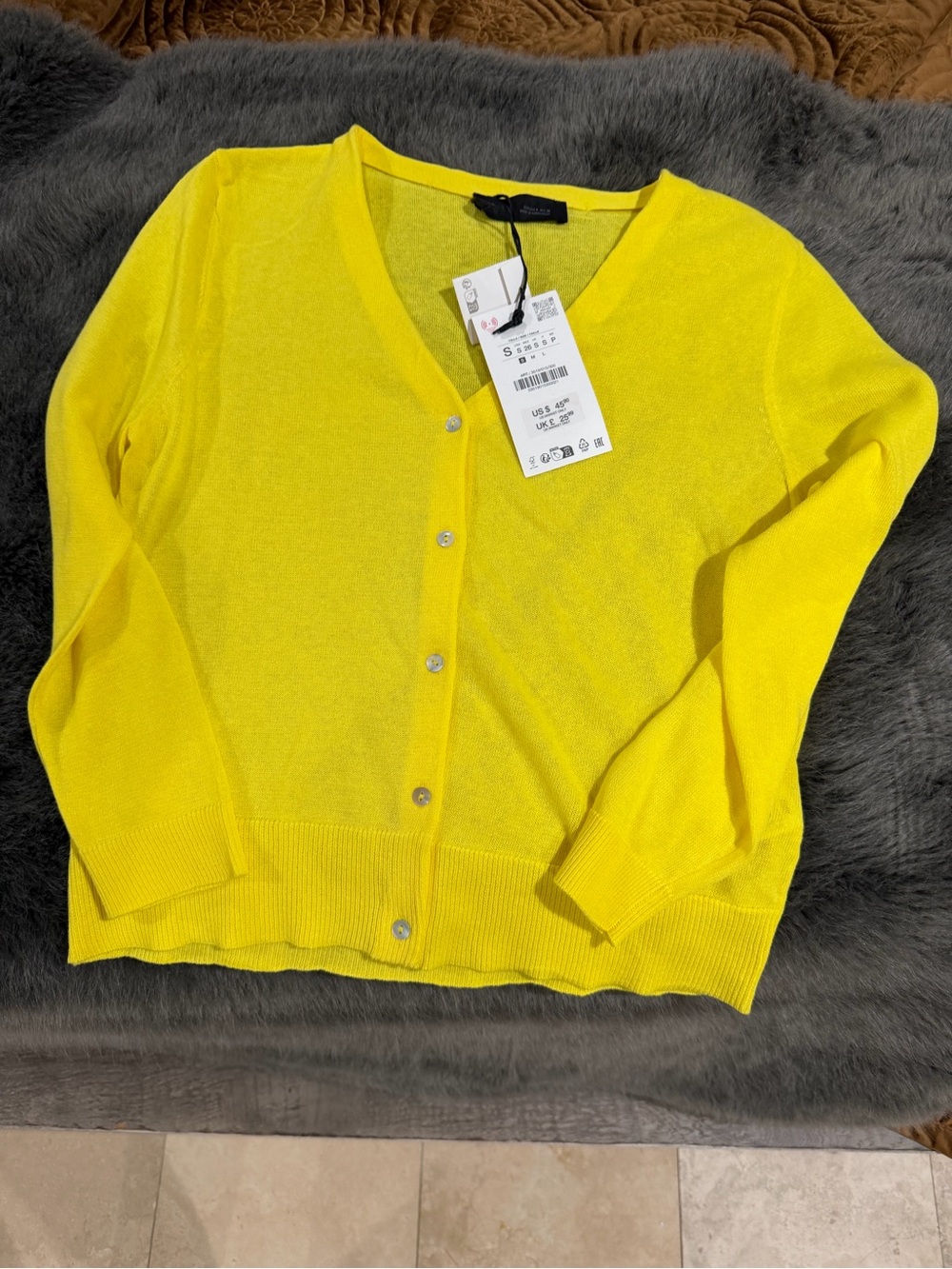 Zara Bright Yellow V-Neck Button Cardigan